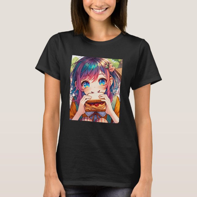 Cute Anime Girl eating a Peanut Butter and Jelly T-Shirt (Front)