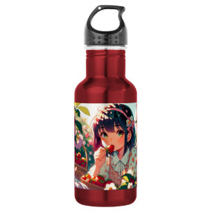 Cute Anime Girl Eating Strawberries   Summer Day 532 Ml Water Bottle