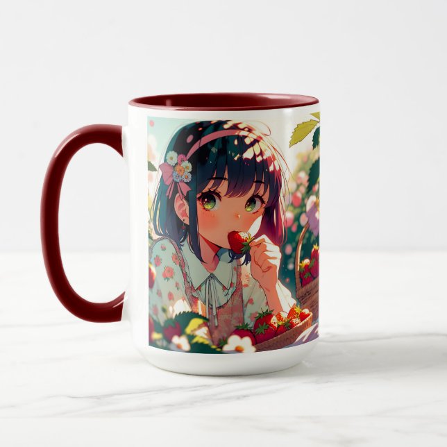 Cute Anime Girl Eating Strawberries | Summer Day Mug (Left)