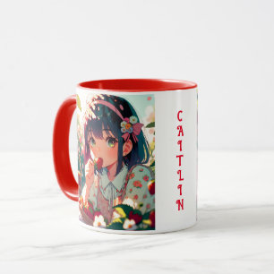 Cute Anime Girl Eating Strawberries Summer Day Mug