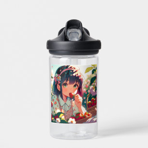 Cute Anime Girl Eating Strawberries   Summer Day Water Bottle