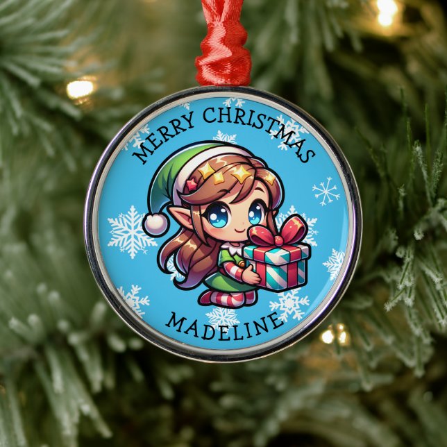 Cute Anime Girl Elf Personalized Christmas Metal Tree Decoration (Tree)