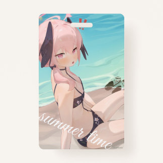 Cute anime girl enjoying summer time on the beach ID badge