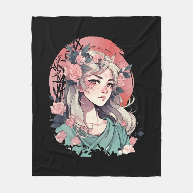 Cute Anime Girl Fleece Blanket (Front)