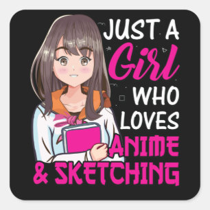 Cute Anime Girl   for Anime & Sketching Lover Square Sticker
