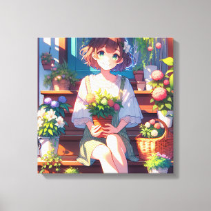 Cute Anime Girl holding a Plant  Canvas Print