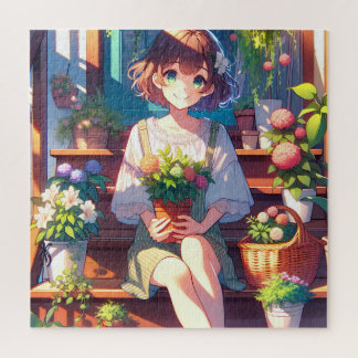 Cute Anime Girl holding a Plant Jigsaw Puzzle