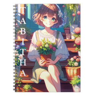 Cute Anime Girl holding a Plant Personalised Notebook