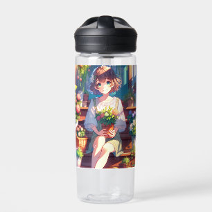 Cute Anime Girl holding a Plant Personalised Water Bottle
