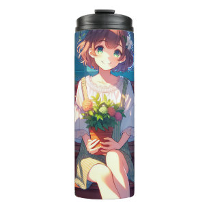 Cute Anime Girl holding a Plant Thermal Tumbler