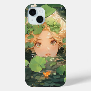 Cute Anime Girl in Pond iPhone 15 Case