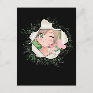 Cute Anime Girl Kawaii Hearts Love Otaku Postcard