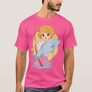 Cute Anime Girl Love Fishing For Girls Teen T-Shirt