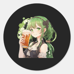 Cute Anime Girl Luckier St Patrick's Day Kawaii Lo Classic Round Sticker