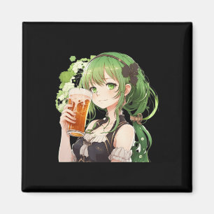 Cute Anime Girl Luckier St Patrick's Day Kawaii Lo Magnet