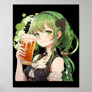 Cute Anime Girl Luckier St Patrick's Day Kawaii Lo Poster