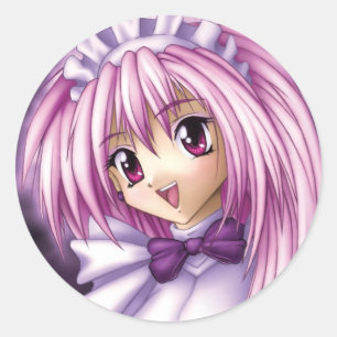 Cute Anime Girl Maid Classic Round Sticker