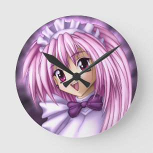 Cute Anime Girl Maid Round Clock