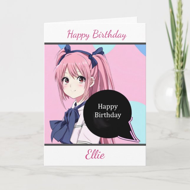 Cute Anime Girl Personalised Birthday Card (Front)