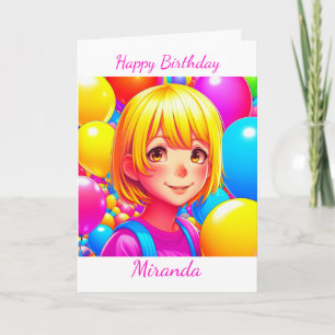 Cute Anime Girl Personalised Birthday   Card