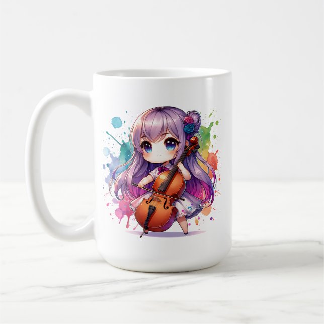 Cute Anime Girl Playing Cello Player Coffee Mug (Left)