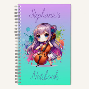 Cute Anime Girl Playing Cello Player Personalised Notebook