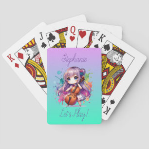 Cute Anime Girl Playing Cello Player Personalised Playing Cards