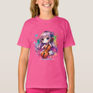 Cute Anime Girl Playing Cello Player T-Shirt