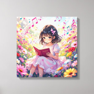 Cute Anime Girl Reading a Book Canvas Print