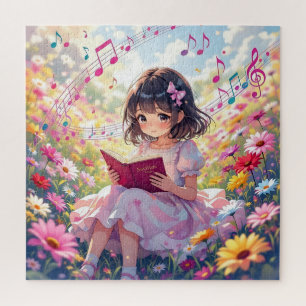 Cute Anime Girl Reading a Book Jigsaw Puzzle