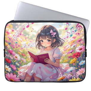 Cute Anime Girl Reading a Book Personalized Laptop Sleeve