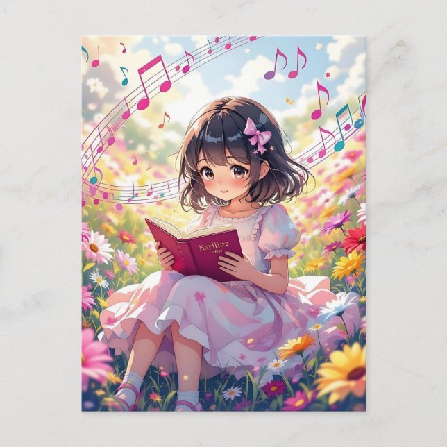 Cute Anime Girl Reading a Book Postcard (Front)