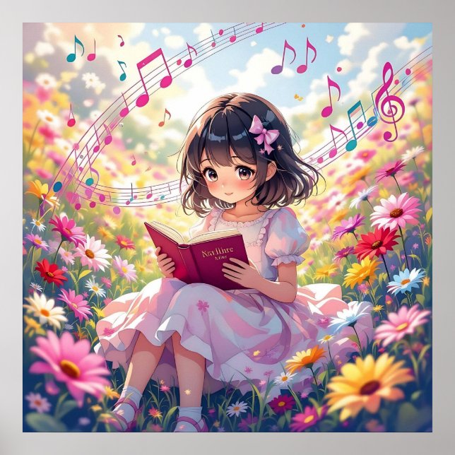 Cute Anime Girl Reading a Book Poster (Front)
