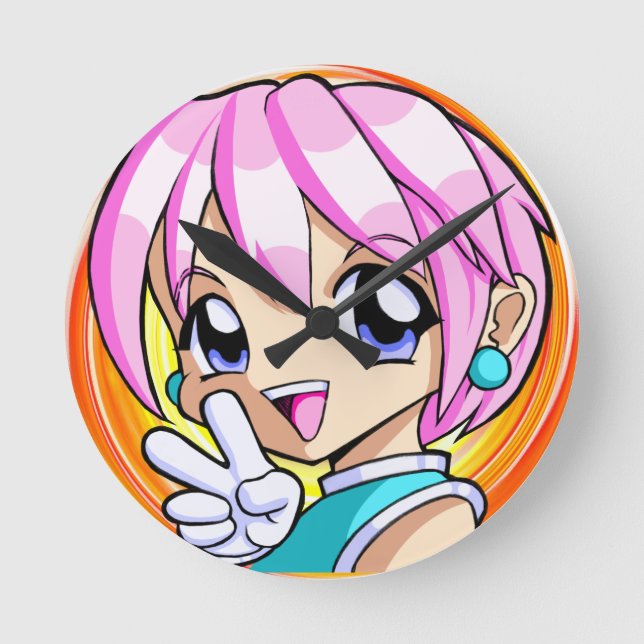Cute Anime Girl Round Clock (Front)