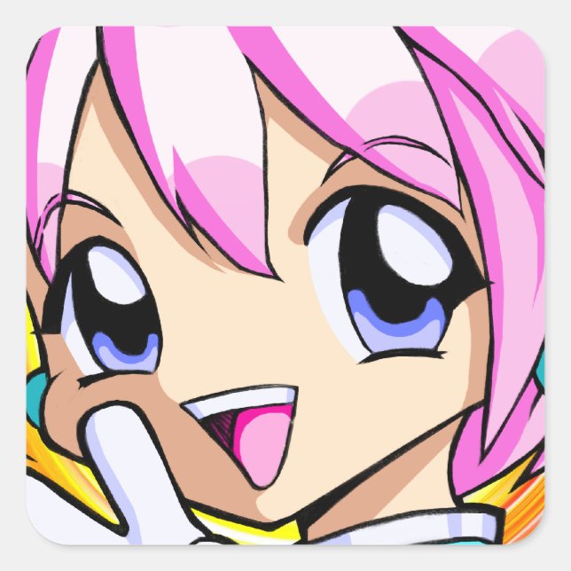 Cute Anime Girl Square Sticker (Front)