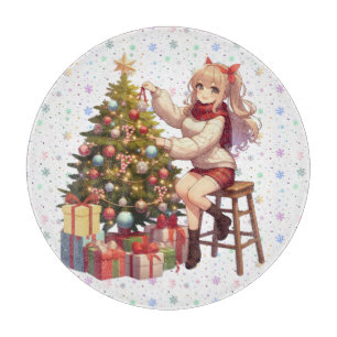 Cute Anime girl trimming the tree Cutting Board