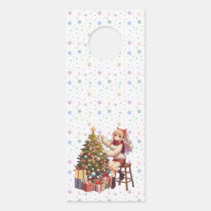 Cute Anime girl trimming the tree Door Hanger