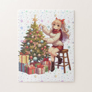 Cute Anime girl trimming the tree Jigsaw Puzzle