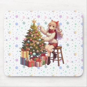 Cute Anime girl trimming the tree Mouse Mat