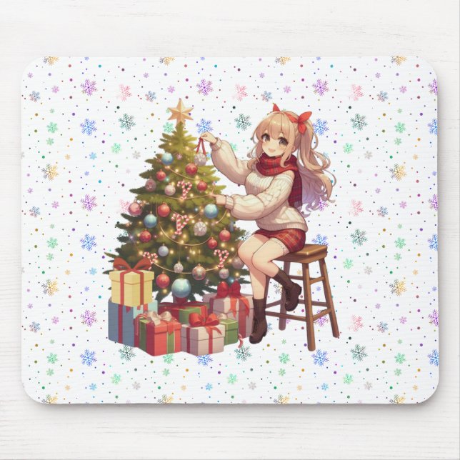Cute Anime girl trimming the tree Mouse Mat (Front)