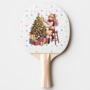 Cute Anime girl trimming the tree Ping Pong Paddle