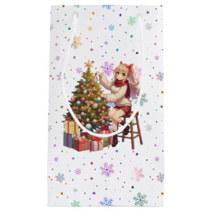 Cute Anime girl trimming the tree Small Gift Bag