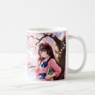 Cute Anime Girl Under A Cherry Blossom Tree Coffee Mug