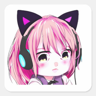 Cute Anime Girl with Cat Ears Square Sticker
