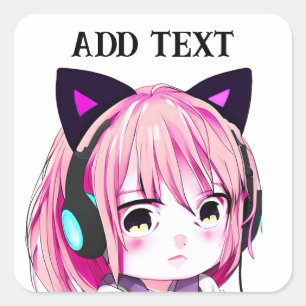 Cute Anime Girl with Cat Ears Square Sticker
