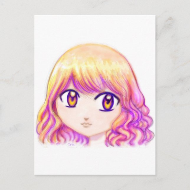 Cute Anime Girl With Colourful Hair Creative Manga Postcard (Front)