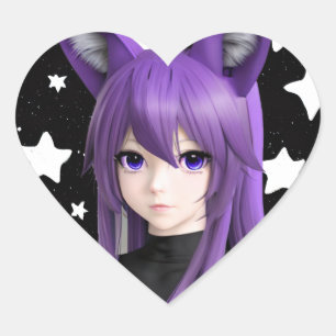 Cute Anime Girl with Fox Ears Heart Sticker
