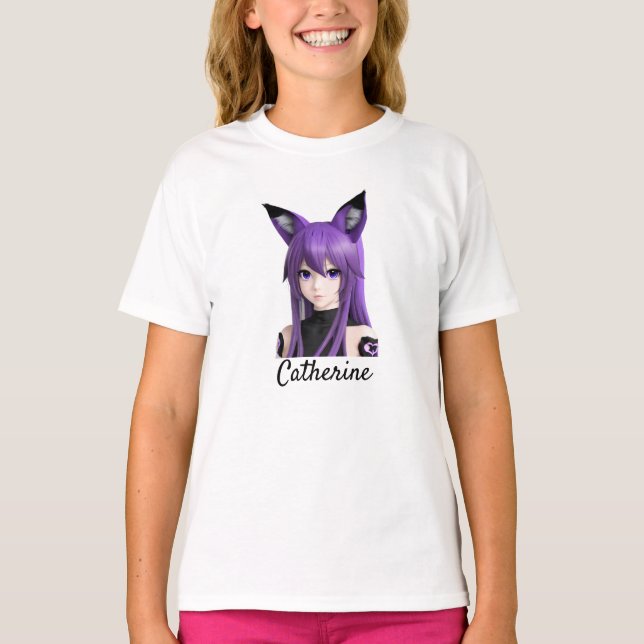 Cute Anime Girl with Fox Ears Personalised T-Shirt (Front)