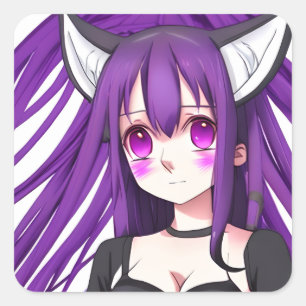 Cute Anime Girl with Fox Ears Square Sticker