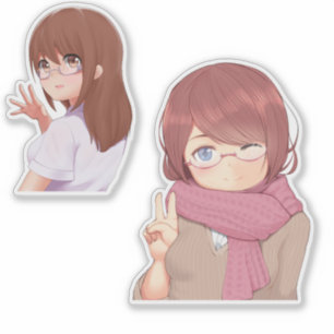 Cute Anime Girl with Glasses Aesthetic Sticker